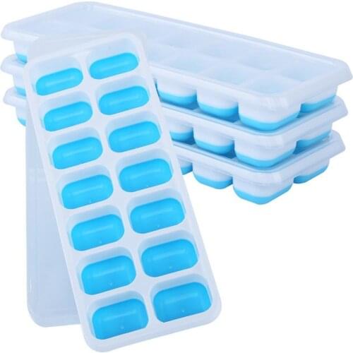 4Pcs Ice Cube Tray Easy-Release 14-Grid Spill-Resistant Removable Lid Mold Set Cube Mold Kitchen Accessories