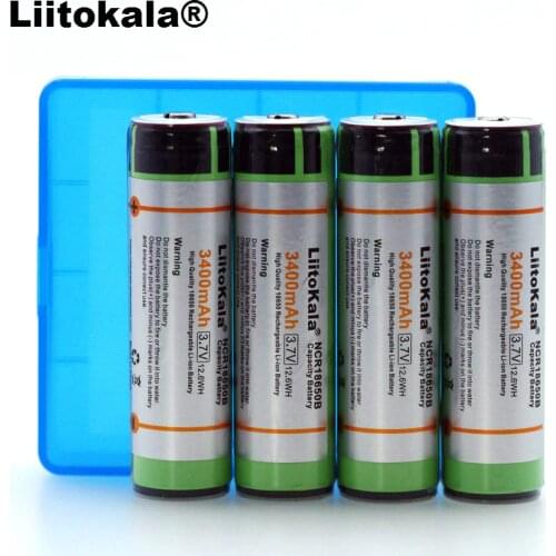 4PCS Liitokala Protect Original 18650 NCR18650B 3400mAh Rechargeable Li-lon battery with PCB 3.7V batteries + Storage box