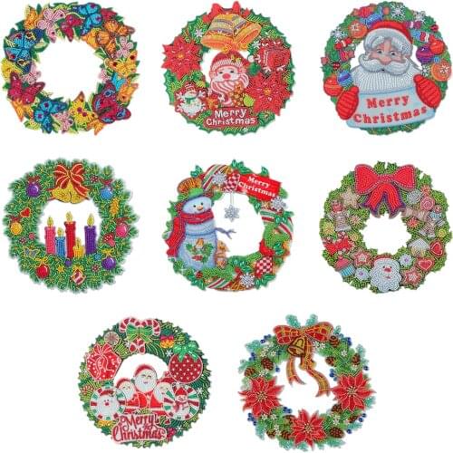 DIY Diamond Painting Wall Hanging Pendant Christmas Flower Wreath Kit Home Door Decoration Window Door Christmas Gifts Pendant