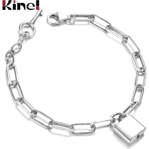 Kinel 925 Sterling Silver Lock Bracelet Safety Chain Charm Woman Bracelet Gift Fashion Jewelry 2020 New