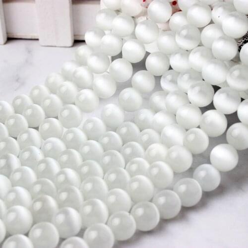 LanLi 6/8/10/12mm stylish natural white glassy cat-eye stone pine beads fit for DIY womens bracelet necklaces