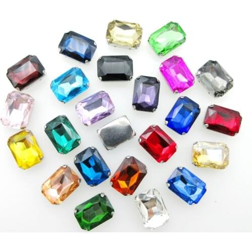 Colorful glass Crystal Silver claw 7 sizes 25 fancy colors Rectangle shape Sew on rhinestones garment applique diy decorations