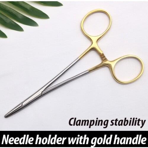Needle holder with gold handle binocular wallet cosmetic plastic embedding double eyelid tool needle holder in hospital