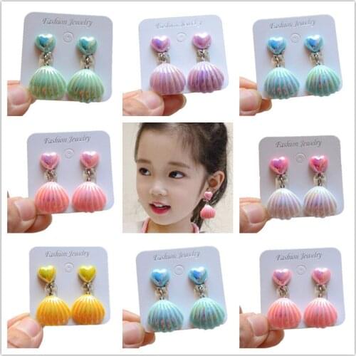 Long Lovely Shell Clip on Earrings Jewelry Girls Cartoon Resin Children Earrings
