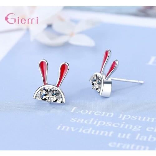 Delicate Zircon Tiny Rabbit Earrings For Woman Girl Fashionable 925 Sterling Silver Small Stud Earrings Jewelry Party Gifts