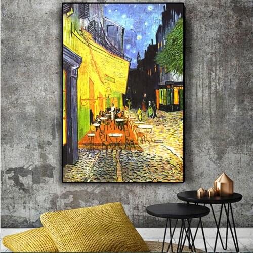 Van Gogh Cafe Terrace At Night Famous Oil Painting Reproduction on Canvas Posters and Prints Wall Art Pictures for Home Decor
