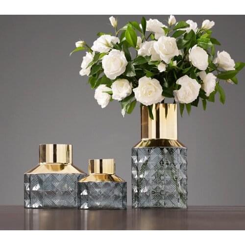 Creative Gold Foil Printing glass vase dining table decor Hydroponic flower arrangement Vases home decoration Accessories