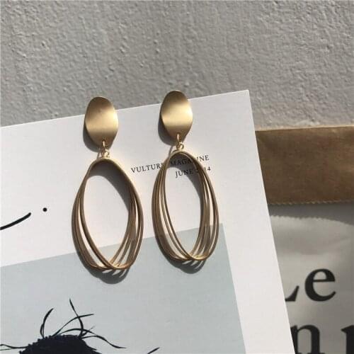 Trendy New Geometric Women Larger Dangle Earrings Golden Frosted Metal Earrings for Women Gift Drops Earrings
