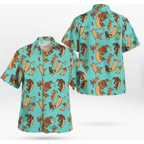 2021 New 3D Animal Dog Green Hawaii Anime Shirts Men Summer Short-sleeved Beach Shirt Men Shirts Oversize Camisa Masculina 5XL-3