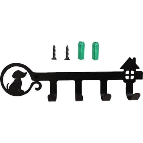 Wall Mounted Key Holder 4 Hooks Hanging Rack Cute Dog Decorative for Coat Clothes Towel Hat Handbag Organizer with Screws