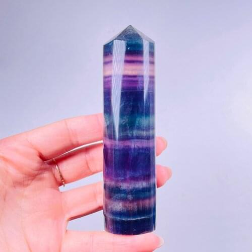 Natural Fluorite Crystal Colorful Striped Fluorite Quartz Mineral Stone Point Hexagonal Wand Treatment Healing Stone Home Decor
