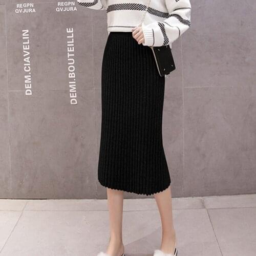 Autumn And Winter High Waist Bodycon Skirts Fashion Sexy Slim Womens Skirts Solid Color Knitted Skirt