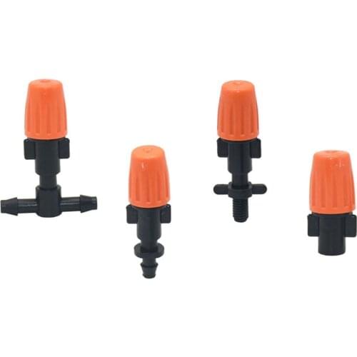 Orange Adjustable Misting Nozzles Micro Flow Head Sprinkler Drippers with Barbed tee threaded connector 100pcs