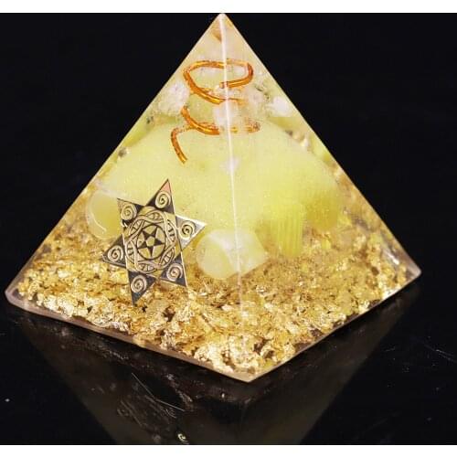 Yellow Orgonite Pyramid 5Cm Symbolizes The Lucky Citrine Pyramid Energy Converter To Gather Wealth And Prosperity Resin Decor
