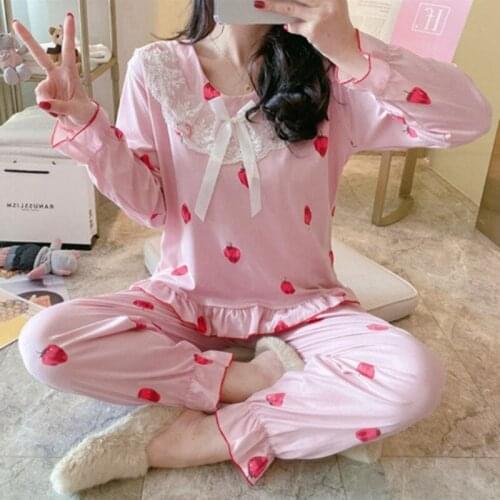 Autumn winter pajamas women long sleeve two piece set cute cartoon sleepwear girls large size casual pijama female pyjama suit