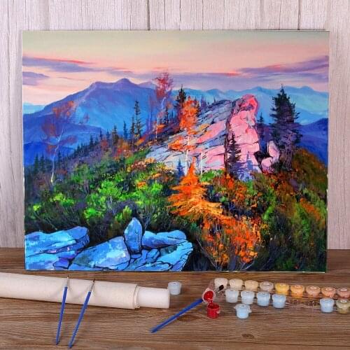 Landscape Evening In Gorgany Painting By Numbers Package Oil Paints 50*70 Paiting By Numbers Wall Decoration For Handicraft