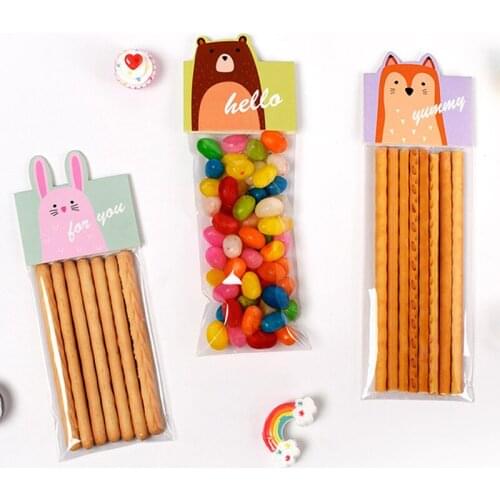 20pcs Finger Cookies Plastic Bag Cute Rabbit Bear Squirrel Design Chocolate Biscuit Packing Bag Long Transparent OPP Baking Bags