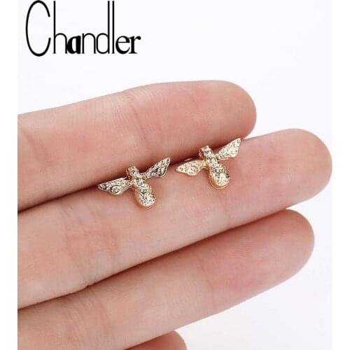 Chandler Cute Little Bumble Bee Stud Earrings For Women Insect Fly Bird Honey Creative Bee Earrings Gold Color Bronics