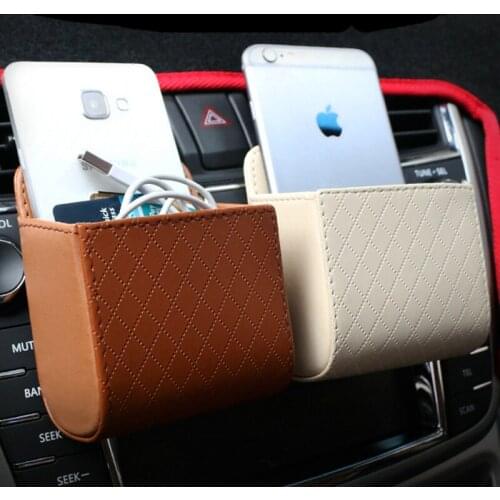 Car Storage Bag Air Vent Dashboard Tidy Hanging Leather Organizer Box Glasses Phone Holder Storage Box Car Accessories