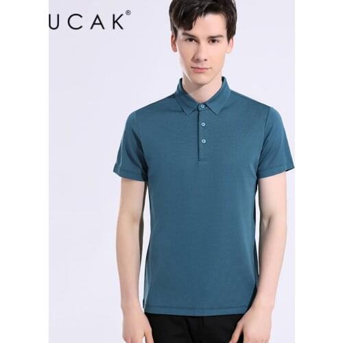 UCAK Brand Classic Turn-down Collar Short Sleeve Pure Silk T Shirt Summer New Tops Streetwear Solid Color TShirt Men Homme U5640