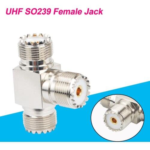 UHF SO239 Female Jack to Two Dual UHF Female SO-239 3 Way T Type RF Coaxial Adapter Connector Splitter