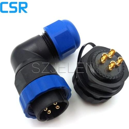 SD20TA-ZM, 90 degree elbow 4 pin waterproof connector ,IP67, industrial power cable connector, 4 pin Male and female connectors