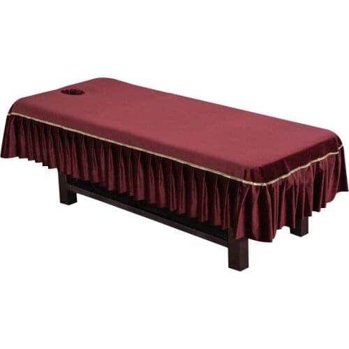High Quality Dutch Velvet Gold Lacework Beauty Salon Massage Table Bed Sheet Skirt Massage SPA Bed Cover with Breath Hole