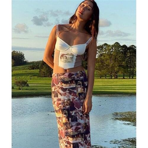 2021 Summer Long Skirts Women Vintage Printed High Waist Bodycon Pencil Skirt Beach Club Sexy Elegant Skirts Female