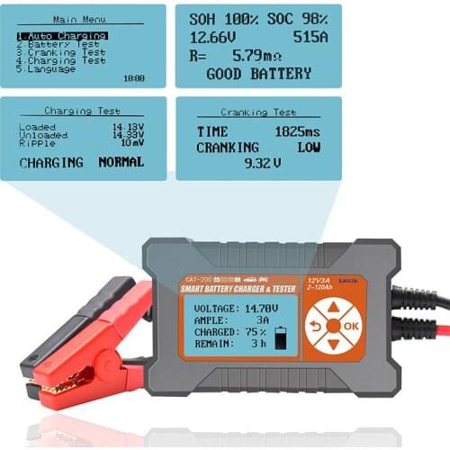Lancol CAT200 Full Automatic Car Battery Charger With LCD Screen intelligent Smart 12V/3A 2-120AH Battery Charger and Tester