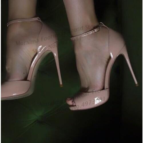 Moraima Snc Peep Toe Ankle Strap High Heel Shoes Summer Sexy Thin Heels Pumps Ladies Thin Heels Sandal Party Dress Shoe Nude