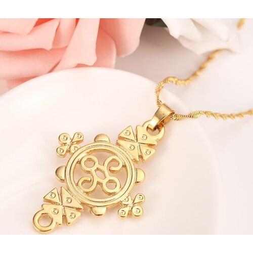 Gold Ethiopia cross knot pendant Necklace For Men/Women Gift Copper Pendant & Chain Lucky JewelryAfrica girls charms festival