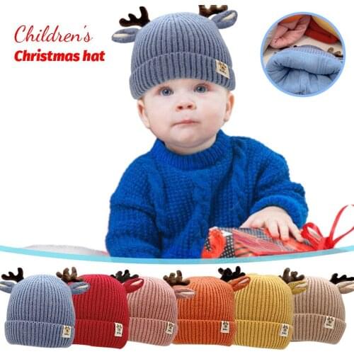 1PCS Autumn And Winter Baby Woolen Hats Baby Antlers Christmas Hats Childrens Knitted Hats Outdoor Warm Windproof Cotton Cap