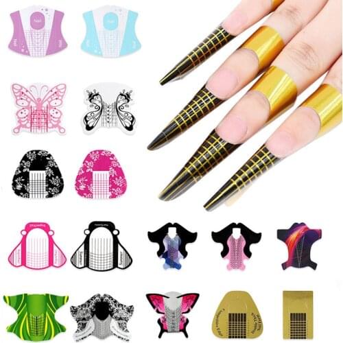 100Pcs Nail Extension Forms Stickers for Gel Acrylic Tips Extension Professional Nails System Builder Mold Design Nail Form 2021