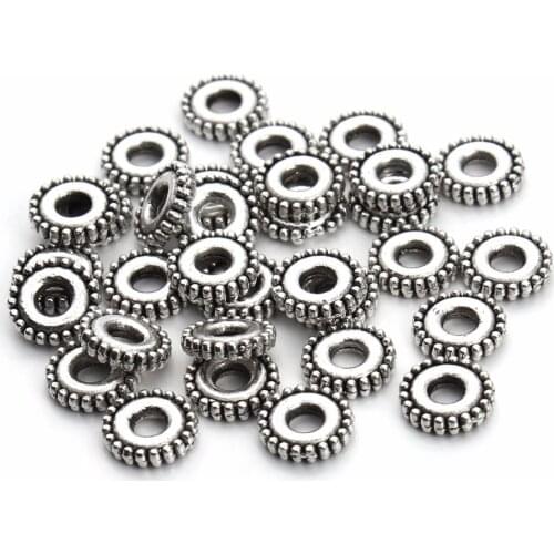 100pcs/lot 6mm Antique Silver Color Round Metal Carved Spacer Beads Fit Bracelet Necklace Spacer Ring Jewelry Findings