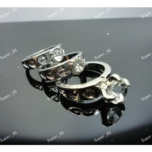 120Pcs/40Sets Hot Wholesale Rhinestone Jewelry Zircon Silver Plated Rings for Women 3Pcs in 1Set Ring Free Shipping RL039