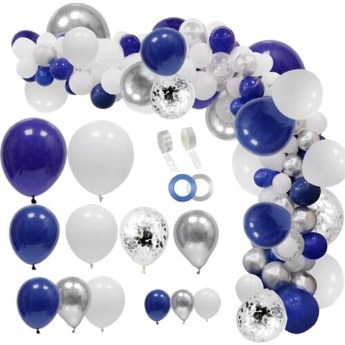 145 Pcs Navy Blue Silver Balloon Garland Set, Silver Confetti Balloon Arch Graduation Party Wedding Birthday Decoration