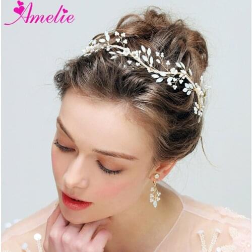 Amelie Wedding Regal Bridal Jewelry Opal Beads Bridal Headbands and Earring Set Hair Accessory Pearl Hairband Princess Prom Boho