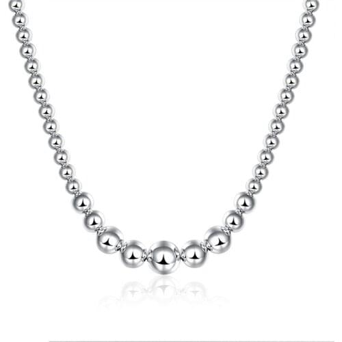 BABYLLNT 925 Silver Luxury Gorgeous Charm Fashion Vary Smooth Beads Chain Women Lady 18 Inches Chain Necklace Jewelry Gift