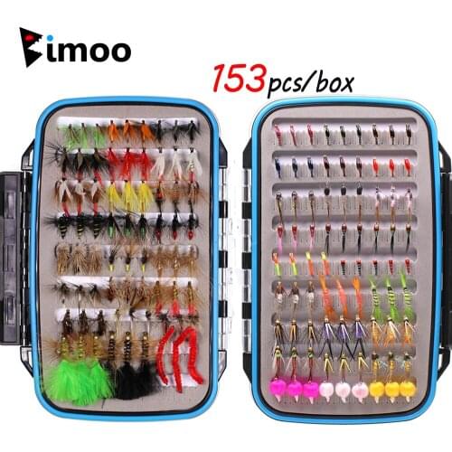 Bimoo 153pcs Wet Dry Nymph Fly Fishing Lure Box Set Carp Trout Pesca Fishing Tackle Nymph Scud Midge Flies Kit Fake Trout Flies