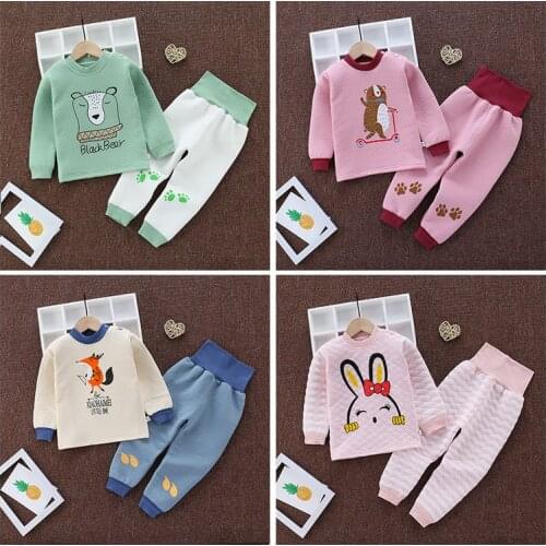 Childrens Thermal Underwear Suit Winter Cute Cartoon Clothes Baby Boys Girls Warm Thicken Cotton Pajamas Girl Nightwear Thermal
