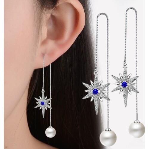 Ekopdee 2021 Fashion Simulated Pearl Zircon Drop Cross Earrings For Women CZ Crystal Cubic Zirconia Long Earring Wedding Jewelry