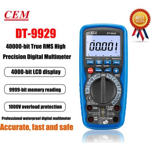 CEM DT-9929 Electrical Digital Multimeter Auto Range Current Voltage Resistance Test 4000 Bit Overload Protection True RMS