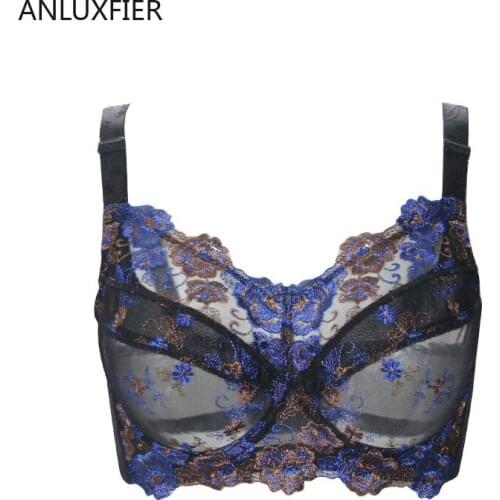 H9693 Adult Thin Bra Sexy Transparent Gathered Plus Size Full Cup Bras Underwear Comfortable Breathable Lace Embroidery Lingerie