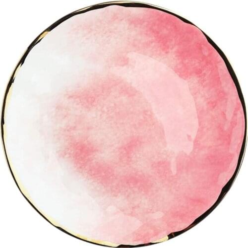 Ceramic Dinner Plates Porcelain Lunch Plates Dining Party Restaurant Serving Dish for Steak Pizza Salad Pasta Pie Pink