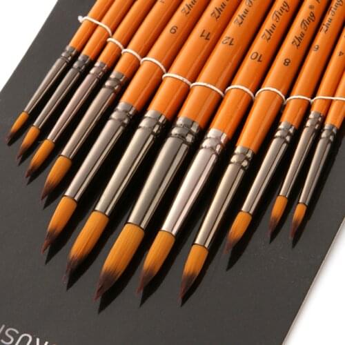 12 Piece Type Hook Line Pen Watercolor Brush Round Pointed Nylon Wool Soft Hair Hand Painted Brush Gouache Acrylic
