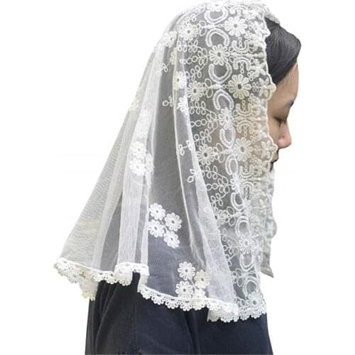 ISHSY Ivory Lace Church Head Covering Embroidered Flowers Catholic Chapel Mantilla veil Orthodox Veils Mantilla de Novia Negra