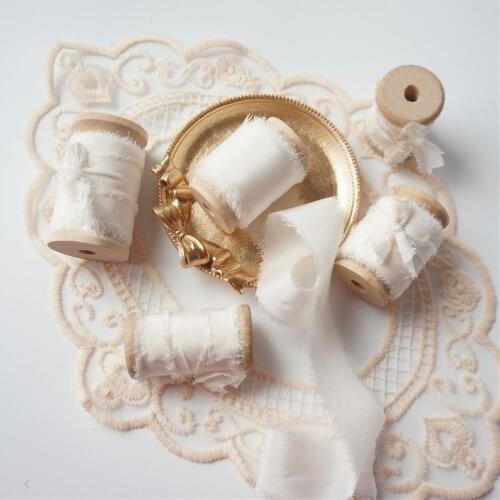 100% Pure Silk Frayed Edged Ribbon Satin Silk Ribbon For Handcrafts Wedding Party Bridal Bouquet Invitations