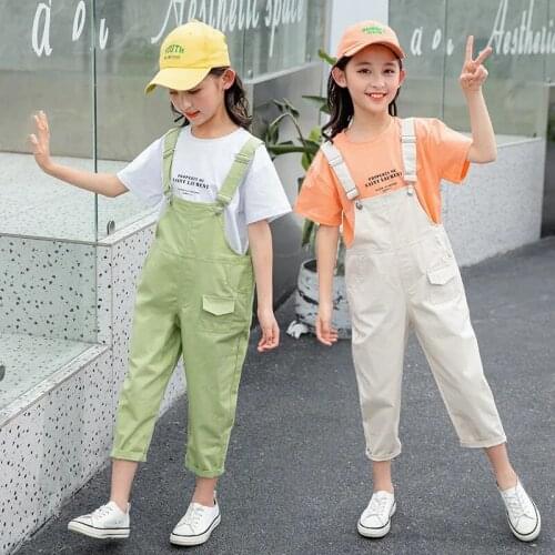 Summer Childrens Girls Beige White Green Overalls Child Kids Bib Pants Jumpsuit And Rompers Outfits Clothing 4 5 6 7 8 9 10 Yea