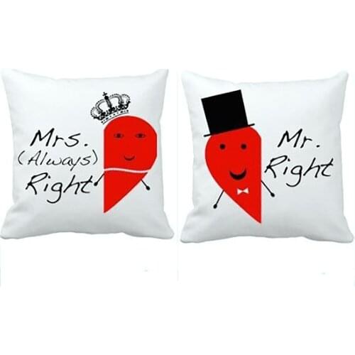 Mr. Right And Mrs. (Always) Right Radish Cotton Polyester Throw Pillow Case Wedding Decorative Cushion Cover Pillowcase