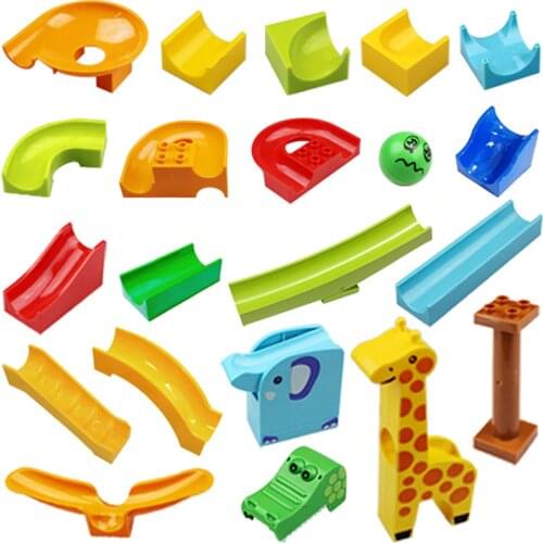 Marble Race Run Building Blocks Compatible with Duplo Rolling Ball Maze Construction STEM Toys for Children Speical Parts